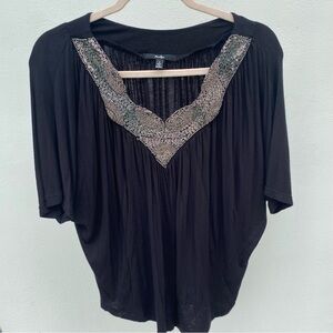 Y2K Papaya Black Beaded Blouse Size Small